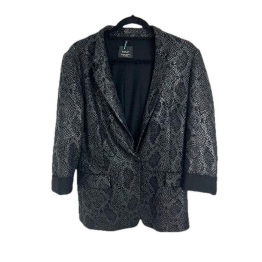 Replay Shiny Gray/Black Snakeskin Pattern 80s-Look Blazer